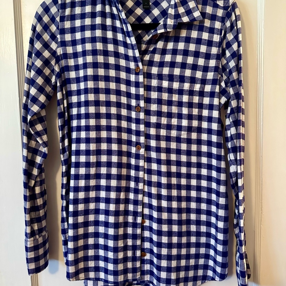 J. Crew Navy and White Plaid Shirt